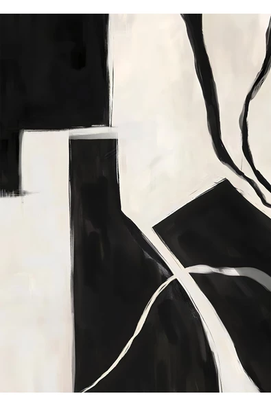 Harikabirev HARİKABİREV|ANTRASİT GRİ-SİYAH-KREM SOYUT ŞEKİL 1|ÇERÇEVELİ TEMPERLİ CAM TABLO TEKLİ YATAY - Resim 2