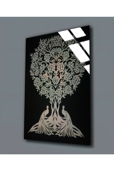 Harikabirev HARİKABİREV|KIRILMAZ CAM (TEMPERLİ) SİYAH-GOLD YAŞAM AĞACI TABLOSU |TMTEKLİ ürün görseli