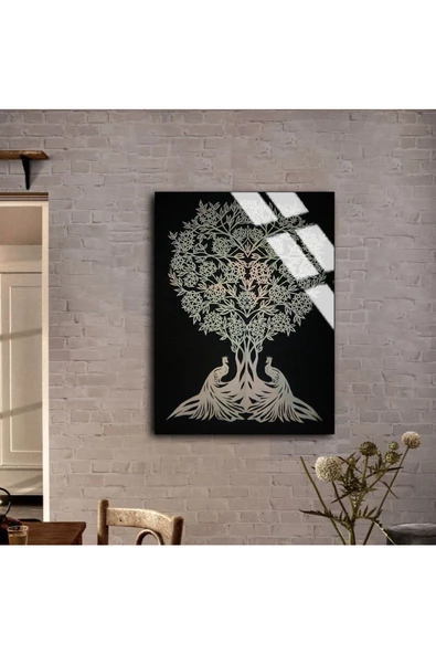 Harikabirev HARİKABİREV|KIRILMAZ CAM (TEMPERLİ) SİYAH-GOLD YAŞAM AĞACI TABLOSU |TMTEKLİ - Resim 2