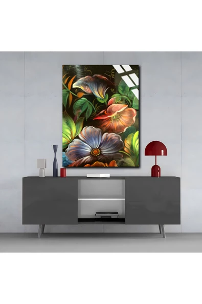 Harikabirev HARİKABİREV|KIRILMAZ CAM (TEMPERLİ) DİJİTAL ÇİÇEKLER TABLOSU 01 |TMTEKLİ - Resim 3