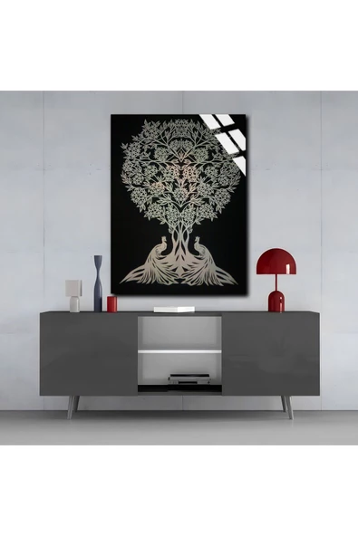 Harikabirev HARİKABİREV|KIRILMAZ CAM (TEMPERLİ) SİYAH-GOLD YAŞAM AĞACI TABLOSU |TMTEKLİ - Resim 3