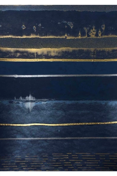 Harikabirev HARİKABİREV|MAVİ-KAHVE-GRİ SOYUT KOMBİNİ |ÇERÇEVELİ CAM TABLO  3LÜ DİKEY - Resim 3