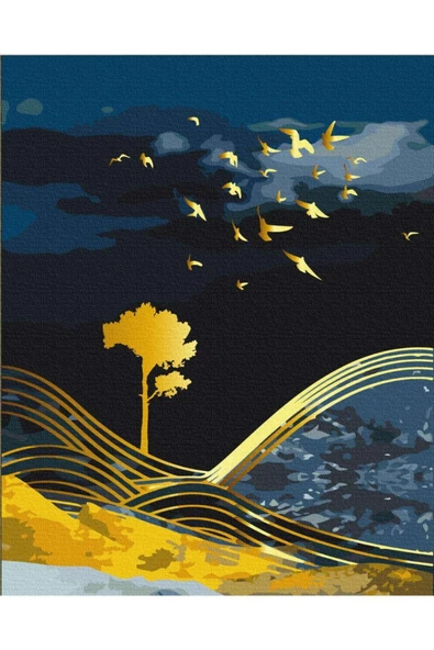 Harikabirev HARİKABİREV|LACİVERT-GOLD KUŞLAR VE DOĞA MANZARA KOMBİNİ 01 |ÇERÇEVELİ CAM TABLO  2Lİ DİKEY - Resim 2