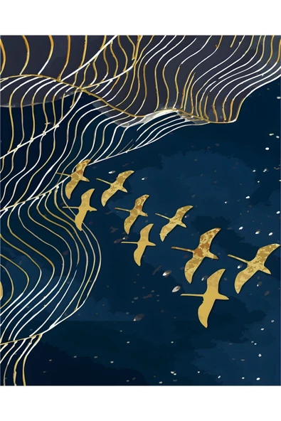 Harikabirev HARİKABİREV|LACİVERT-GOLD KUŞLAR VE DOĞA MANZARA KOMBİNİ 01 |ÇERÇEVELİ CAM TABLO  2Lİ DİKEY - Resim 3