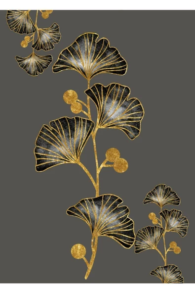 Harikabirev HARİKABİREV|BEJ-GRİ-GOLD TROPİK YAPRAK KOMBİNİ 01 |ÇERÇEVELİ CAM TABLO  3LÜ DİKEY - Resim 3