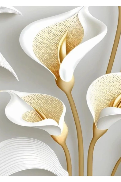 Harikabirev HARİKABİREV|BEYAZ-GOLD ÇİÇEK KOMBİN |ÇERÇEVELİ CAM TABLO  3LÜ DİKEY - Resim 2