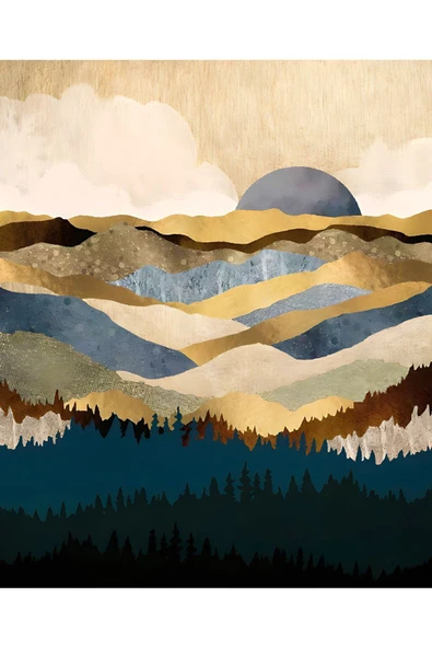 Harikabirev HARİKABİREV|KAHVERENGİ-GOLD RENK SOYUT KUŞ VE DAĞ MOTİFİ |ÇERÇEVELİ CAM TABLO  2Lİ DİKEY - Resim 3