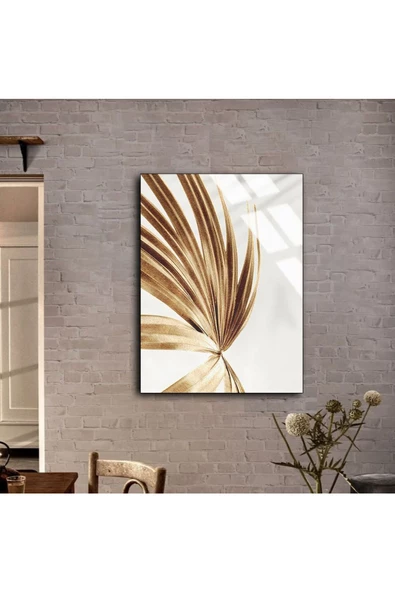 Harikabirev HARİKABİREV|KIRILMAZ CAM (TEMPERLİ) BEYAZ-GOLD PALMİYE TABLOSU 03 |TMTEKLİ - Resim 2