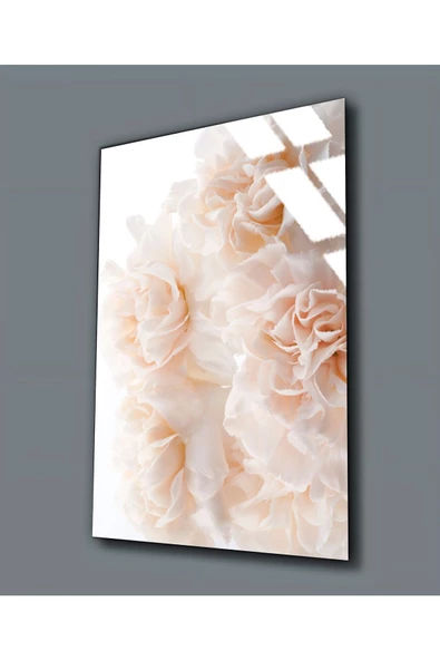 Harikabirev HARİKABİREV|KIRILMAZ CAM (TEMPERLİ) BEYAZ GÜL TABLOSU 1 |TMTEKLİ