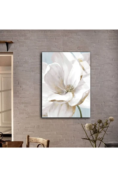 Harikabirev HARİKABİREV|KIRILMAZ CAM (TEMPERLİ)  BEYAZ ÇİÇEK TABLOSU 04 |TMTEKLİ - Resim 2