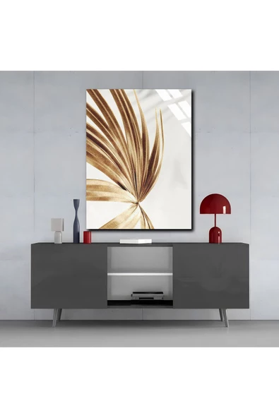 Harikabirev HARİKABİREV|KIRILMAZ CAM (TEMPERLİ) BEYAZ-GOLD PALMİYE TABLOSU 03 |TMTEKLİ - Resim 3