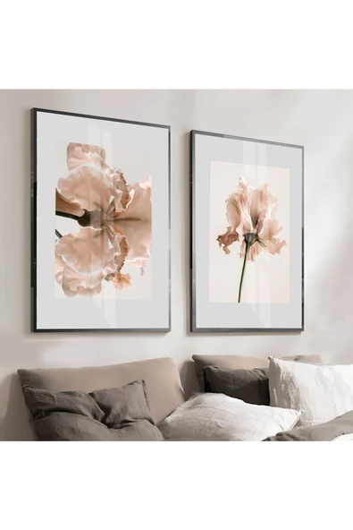 Harikabirev HARİKABİREV|SEVİLEN SOFT ÇİÇEK YAPRAK KOMBİNİ|ÇERÇEVELİ CAM TABLO  2Lİ DİKEY ürün görseli