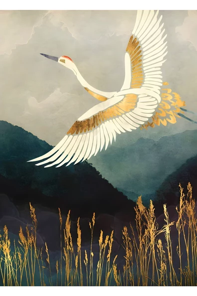 Harikabirev HARİKABİREV|KAHVERENGİ-GOLD RENK SOYUT KUŞ VE DAĞ MOTİFİ |ÇERÇEVELİ CAM TABLO  2Lİ DİKEY - Resim 2