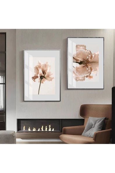 Harikabirev HARİKABİREV|ÖZEL SOFT ÇİÇEK YAPRAK KOMBİNİ|ÇERÇEVELİ CAM TABLO  2Lİ DİKEY - Resim 2