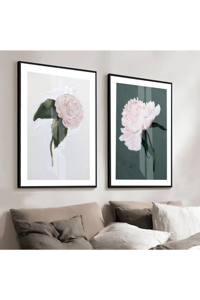 Harikabirev HARİKABİREV|SOFT RENK ORTANCA ÇİÇEK KOMBİNİ |ÇERÇEVELİ CAM TABLO  2Lİ DİKEY ürün görseli