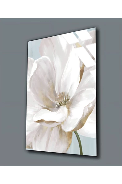 Harikabirev HARİKABİREV|KIRILMAZ CAM (TEMPERLİ)  BEYAZ ÇİÇEK TABLOSU 04 |TMTEKLİ ürün görseli