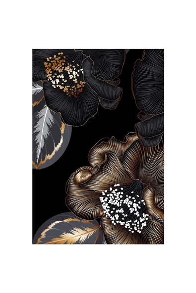 Harikabirev HARİKABİREV|SİYAH-GOLD RENK ÇİÇEK VE YAPRAK KOMBİNİ SOYUT |ÇERÇEVELİ CAM TABLO 2Lİ DİKEY - 3