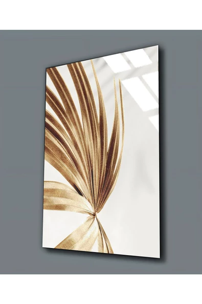 Harikabirev HARİKABİREV|KIRILMAZ CAM (TEMPERLİ) BEYAZ-GOLD PALMİYE TABLOSU 03 |TMTEKLİ ürün görseli