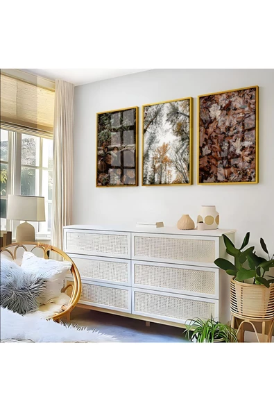 Harikabirev HARİKABİREV|KAHVERENGİ TONLAR SONBAHAR KOMBİNİ  |ÇERÇEVELİ CAM TABLO  3LÜ DİKEY ürün görseli