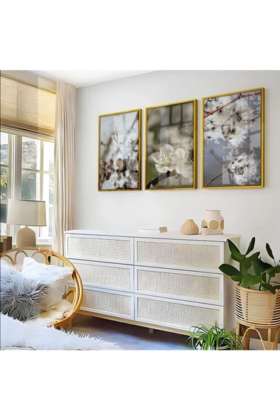 Harikabirev HARİKABİREV|SOFT RENKLER ÇİÇEK KOMBİNLER 2 |ÇERÇEVELİ CAM TABLO  3LÜ DİKEY ürün görseli