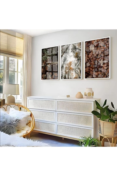 Harikabirev HARİKABİREV|KAHVERENGİ TONLAR SONBAHAR KOMBİNİ |ÇERÇEVELİ CAM TABLO 3LÜ DİKEY