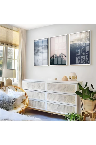 Harikabirev HARİKABİREV|SİSLİ MANZARA KOMBİNİ |ÇERÇEVELİ CAM TABLO 3LÜ DİKEY