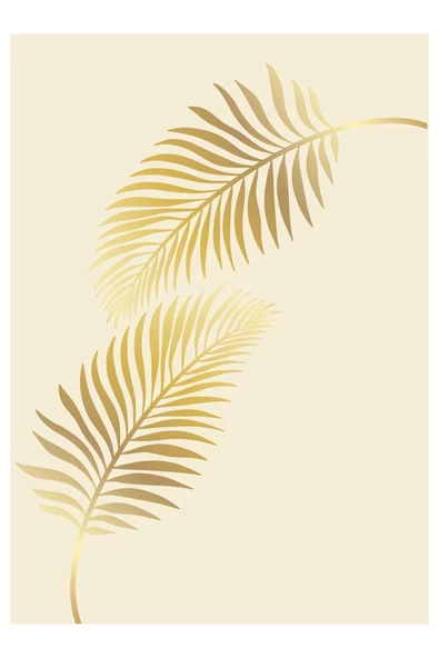 Harikabirev HARİKABİREV|KREM-GOLD TROPİK YAPRAKLAR KOMBİNİ |ÇERÇEVELİ CAM TABLO 3LÜ DİKEY - 4