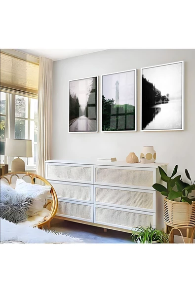 Harikabirev HARİKABİREV|YEŞİL TONLAR DAĞ MANZARA KOMBİNİ |ÇERÇEVELİ CAM TABLO  3LÜ DİKEY ürün görseli