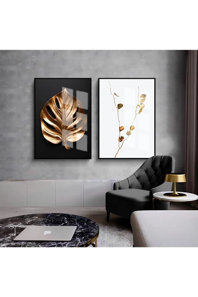 Harikabirev HARİKABİREV|YEŞİL SARI-BEYAZ ÇİÇEK KOMBİNİ |ÇERÇEVELİ CAM TABLO  2Lİ DİKEY ürün görseli