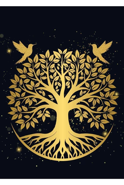 Harikabirev HARİKABİREV|GOLD-SİYAH YAŞAM AĞACI VE BALIK KOMBİNİ |ÇERÇEVELİ CAM TABLO  2Lİ DİKEY - Resim 3