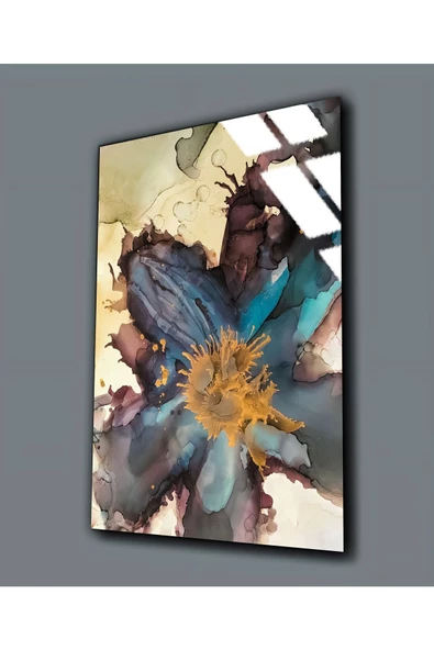 Harikabirev HARİKABİREV|KIRILMAZ CAM (TEMPERLİ)  MAVİ-KREM ÇİÇEK TABLOSU 02 |TMTEKLİ ürün görseli