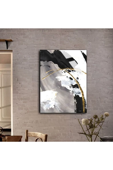 Harikabirev HARİKABİREV|KIRILMAZ CAM (TEMPERLİ) SİYAH GOLD SOYUT TABLO 02 |TMTEKLİ - Resim 2