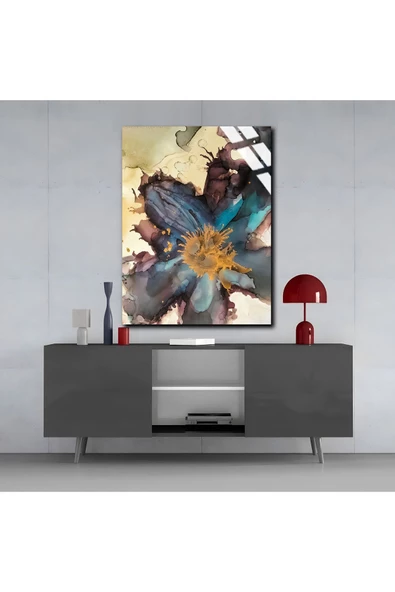 Harikabirev HARİKABİREV|KIRILMAZ CAM (TEMPERLİ)  MAVİ-KREM ÇİÇEK TABLOSU 02 |TMTEKLİ - Resim 3