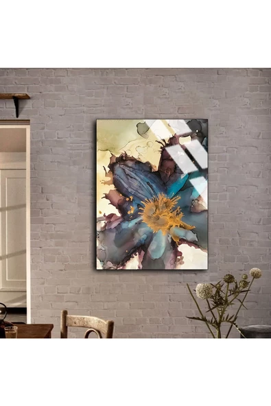 Harikabirev HARİKABİREV|KIRILMAZ CAM (TEMPERLİ)  MAVİ-KREM ÇİÇEK TABLOSU 02 |TMTEKLİ - Resim 2