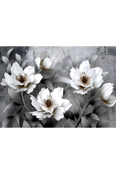 Harikabirev |antrasit Gri-beyaz-siyah Çiçek Tablosu |çerçeveli Temperli Cam Tablo Tekli Yatay - Resim 2
