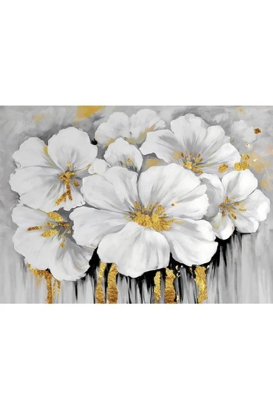 Harikabirev HARİKABİREV|GRİ- GOLD ÇİÇEK-TÜY DESEN  KOMBİNİ 3 |ÇERÇEVELİ TEMPERLİ CAM TABLO 3LÜ YATAY - Resim 3