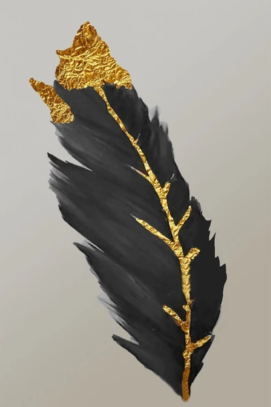 Harikabirev HARİKABİREV|GRİ- GOLD ÇİÇEK-TÜY DESEN  KOMBİNİ 3 |ÇERÇEVELİ TEMPERLİ CAM TABLO 3LÜ YATAY - Resim 2