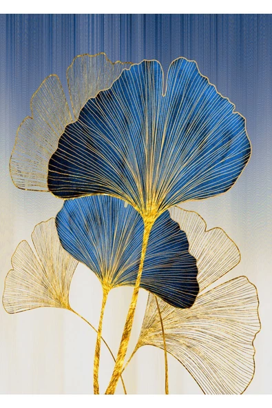 Harikabirev HARİKABİREV|LACİVERT-GOLD RENK SONSUZLUK ÇİÇEK KOMBİNİ 5 |ÇERÇEVELİ TEMPERLİ CAM TABLO 3LÜ YATAY - Resim 4