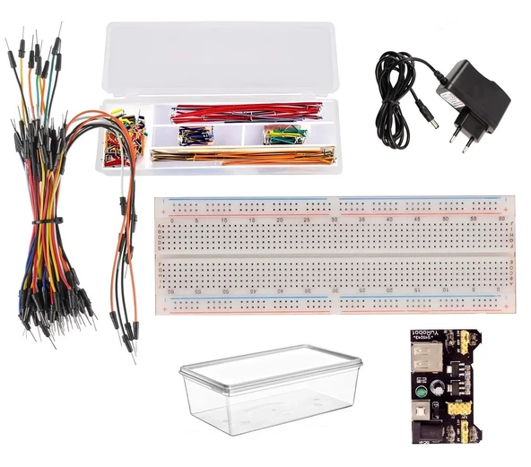 Kutulu Breadboard Power Jumper Kablo Kiti Adaptörlü Elektronik Deney Seti