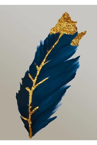 Harikabirev HARİKABİREV|LACİVERT-GOLD RENK SONSUZLUK ÇİÇEK-TÜY KOMBİNİ 1 |ÇERÇEVELİ TEMPERLİ CAM TABLO 3LÜ YATAY - Resim 4