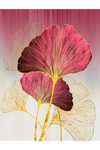 Harikabirev HARİKABİREV|PEMBE-GOLD SOYUT VE ÇİÇEK KOMBİNİ  |ÇERÇEVELİ TEMPERLİ CAM TABLO 3LÜ YATAY - Resim 3