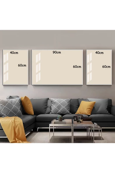 Harikabirev HARİKABİREV|GRİ- GOLD ÇİÇEK-TÜY DESEN  KOMBİNİ 3 |ÇERÇEVELİ TEMPERLİ CAM TABLO 3LÜ YATAY - Resim 7