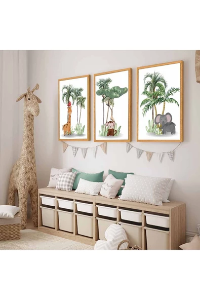 Harikabirev HARİKABİREV|ÇOCUK ODASI İÇİN TROPİKAL HAYVANLI DEKORATİF KOMBİN|AHŞAP ÇERÇEVELİ 3LÜ MDF TABLO ürün görseli