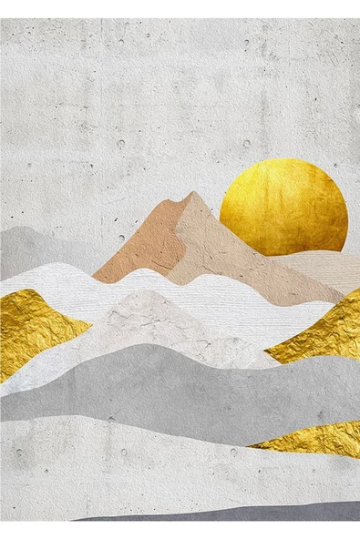 Harikabirev HARİKABİREV|GOLD-BEYAZ DAĞ DESEN SOYUT KOMBİNİ 02 |ÇERÇEVELİ CAM TABLO  2Lİ DİKEY - Resim 3