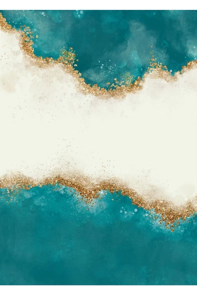 Harikabirev HARİKABİREV|TURKUAZ-GOLD LUXURY DESENLİ SOYUT KOMBİNİ 04 |ÇERÇEVELİ CAM TABLO  2Lİ DİKEY - Resim 3