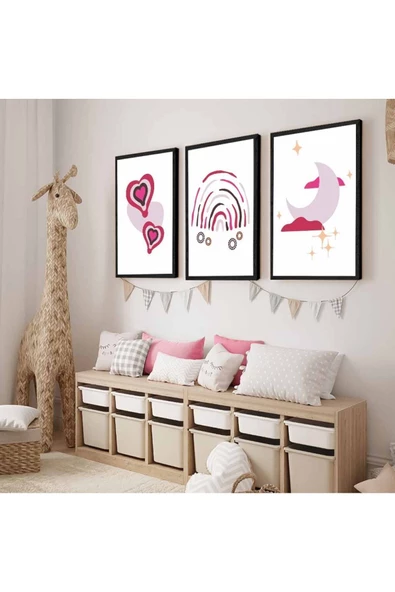 Harikabirev HARİKABİREV|ÇOCUK ODASI İÇİN BOHEM DEKORATİF KOMBİN 10|AHŞAP ÇERÇEVELİ 3LÜ MDF TABLO ürün görseli