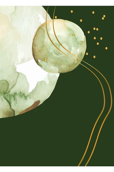 Harikabirev HARİKABİREV|YEŞİL-KAHVERENGİ-GOLD DESENLİ SOYUT KOMBİNİ 02|ÇERÇEVELİ CAM TABLO 2Lİ DİKEY - 3