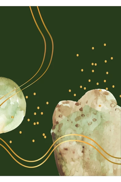 Harikabirev HARİKABİREV|YEŞİL-KAHVERENGİ-GOLD DESENLİ SOYUT KOMBİNİ 02|ÇERÇEVELİ CAM TABLO 2Lİ DİKEY - 2