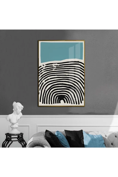 Harikabirev HARİKABİREV|SİYAH-MAVİ-BEYAZ SOYUT MODEL 1|ÇERÇEVELİ TEMPERLİ CAM TABLO TEKLİ DİKEY ürün görseli