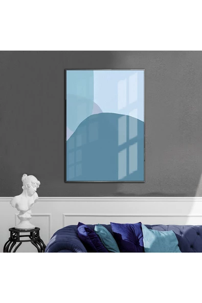 Harikabirev HARİKABİREV|MAVİ TONLAR SOYUT MODEL 02  |ÇERÇEVELİ TEMPERLİ CAM TABLO TEKLİ DİKEY ürün görseli